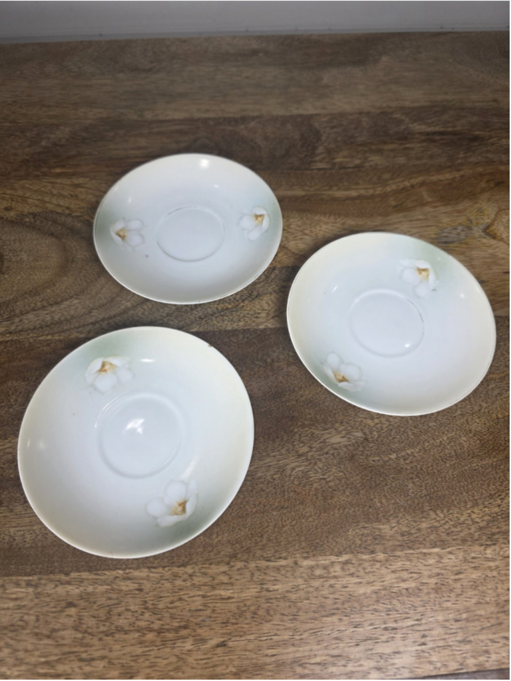 VTG RS Germany Porcelain Saucers 4.5" Lot 3 White Floral Gold Trim Schlegelmilch